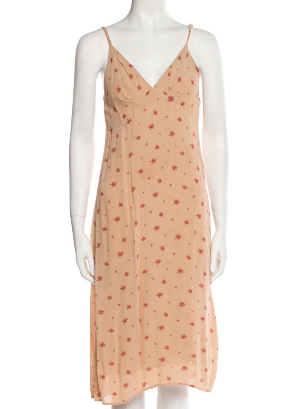 Reformation Peach Slip Dress with Red Floral Print